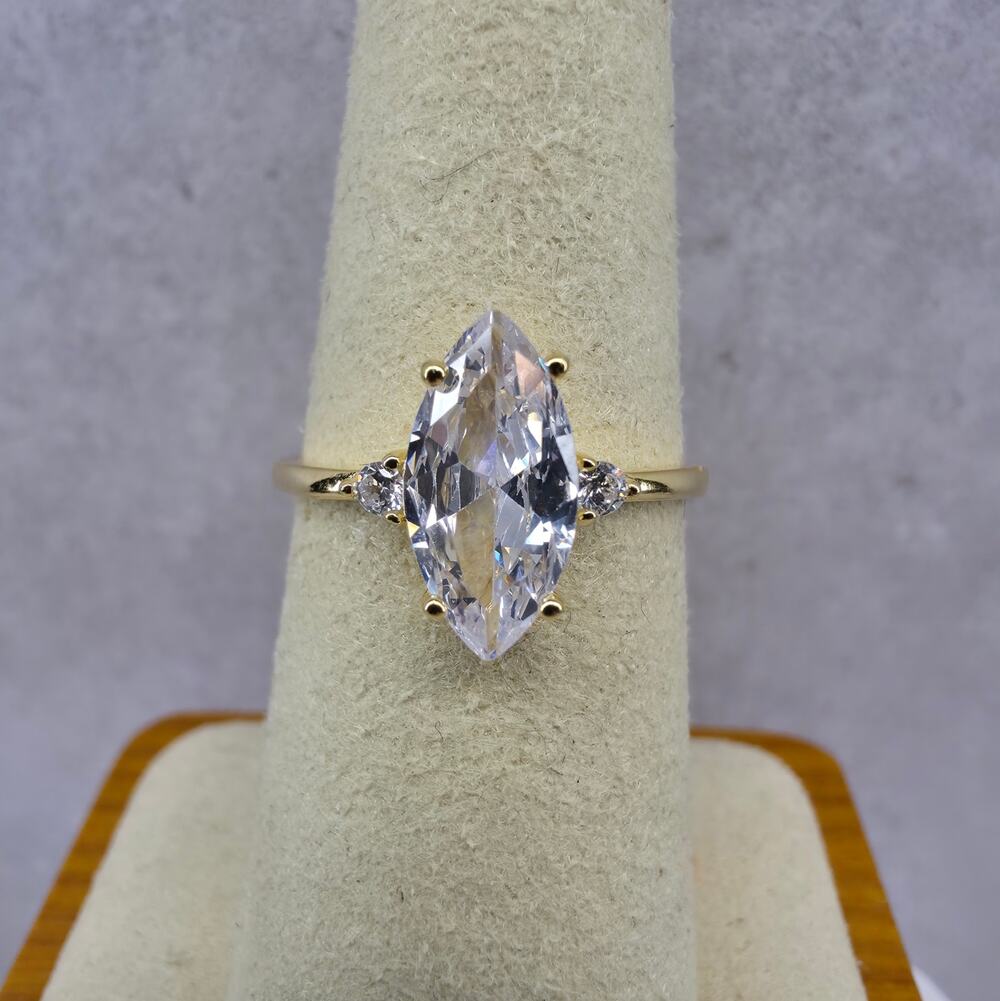 Size 7 Marquise Solitaire Engagement Ring AAA CZ Gold over 925 Silver